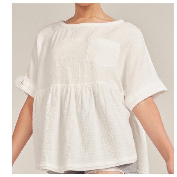 38 Boho Oversized Gauze Short Sleeve Top - Picture 5 of 5